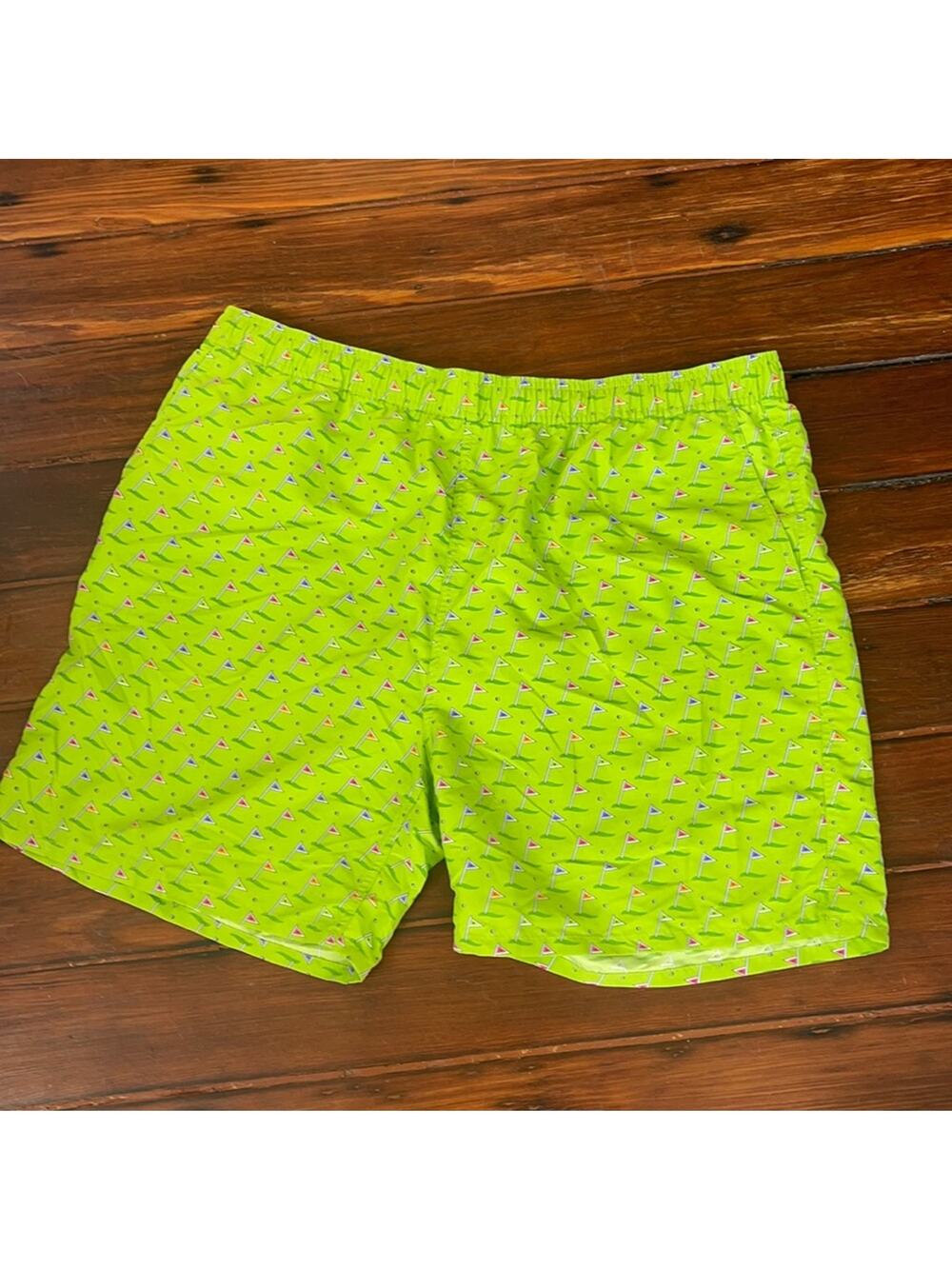 Southern Pines golf flag printed elastic waist lined swim shorts trunks sz XXL